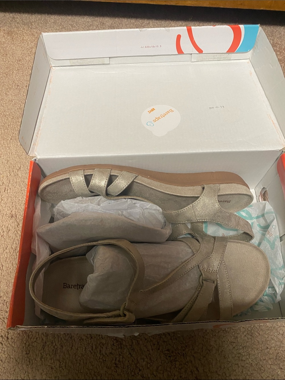 BareTraps Taupe Strappy Sandals with Ankle Strap